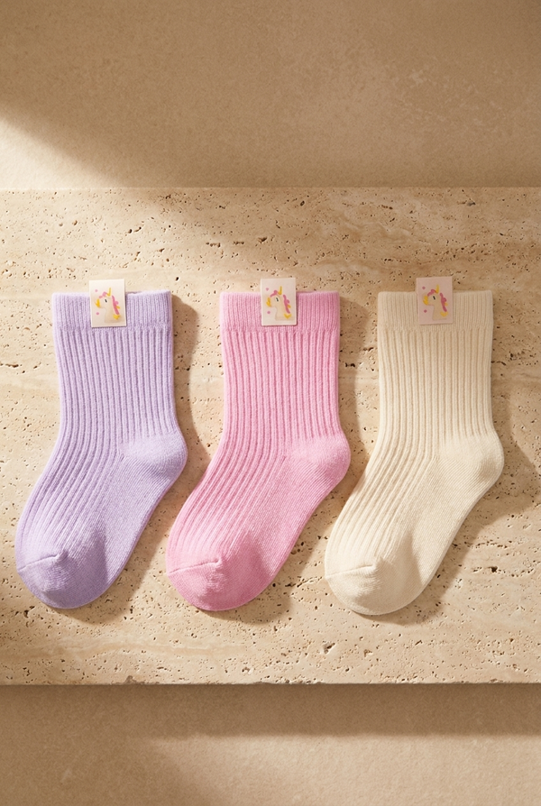 3PCK FAIRYTALE BABY SOCKET SOCKS PINK-PURPLE-ECRU