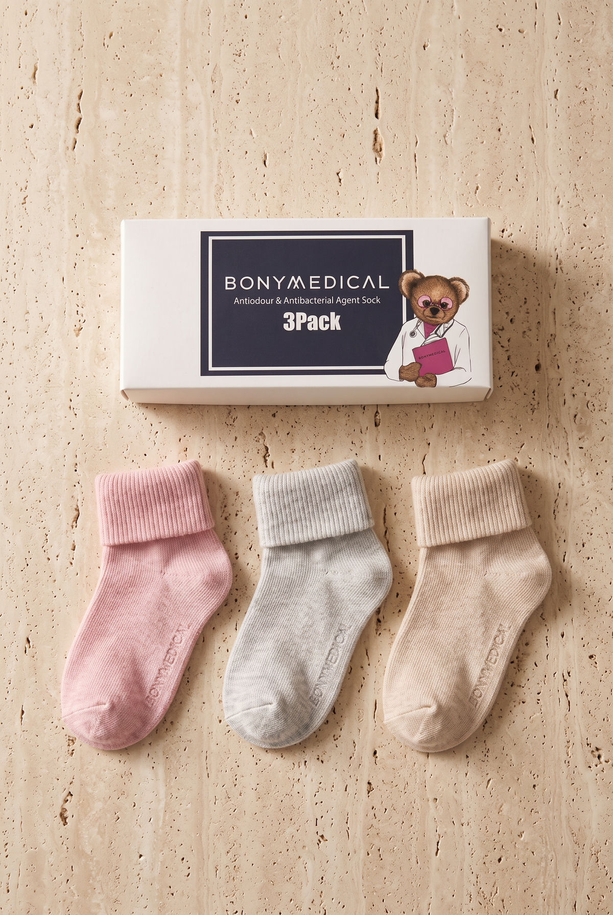 MEDICAL 3PCK BABY SOCKS PINK MIX