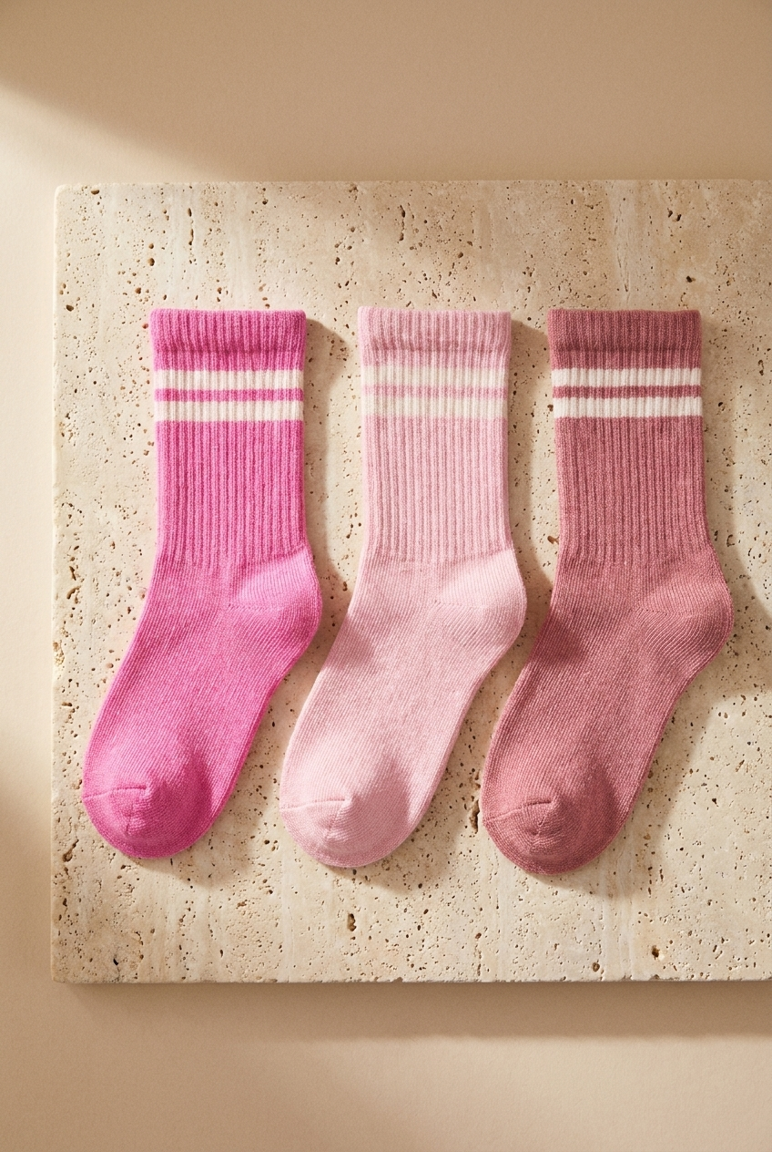 3PCK STRIPED GIRLS SOCKET SOCKS PINK MIX