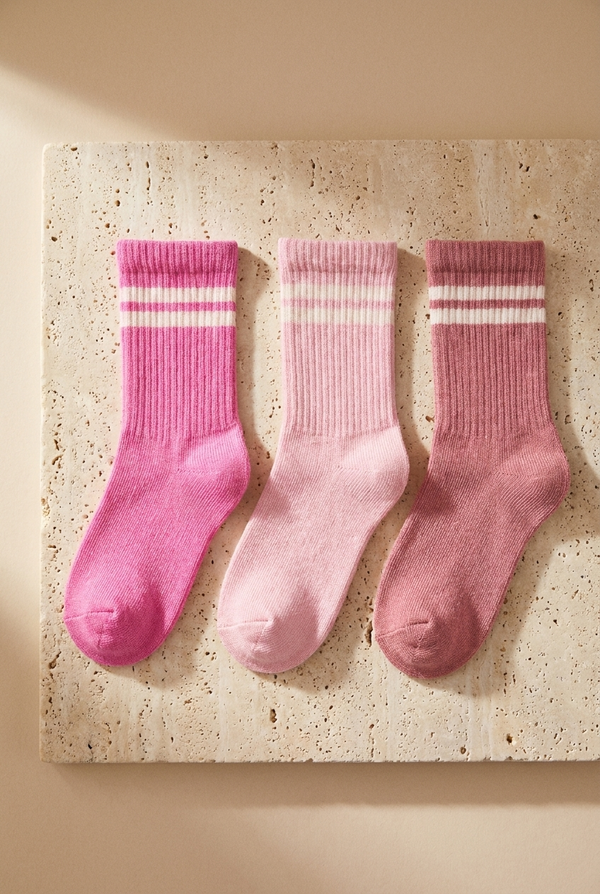 3PCK STRIPED GIRLS SOCKET SOCKS PINK MIX