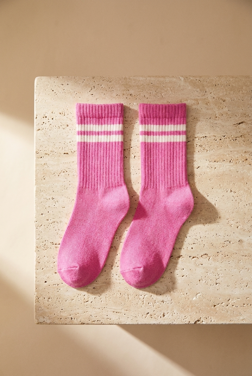 3PCK STRIPED GIRLS SOCKET SOCKS PINK MIX