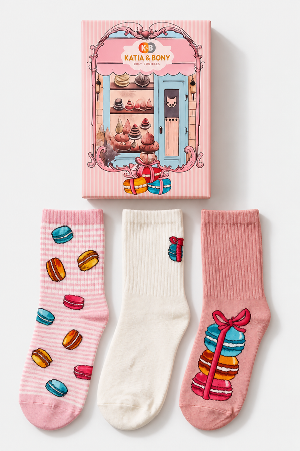 3PCK MAKARON BOX GIRLS SOCKET SOCKS PINK MIX