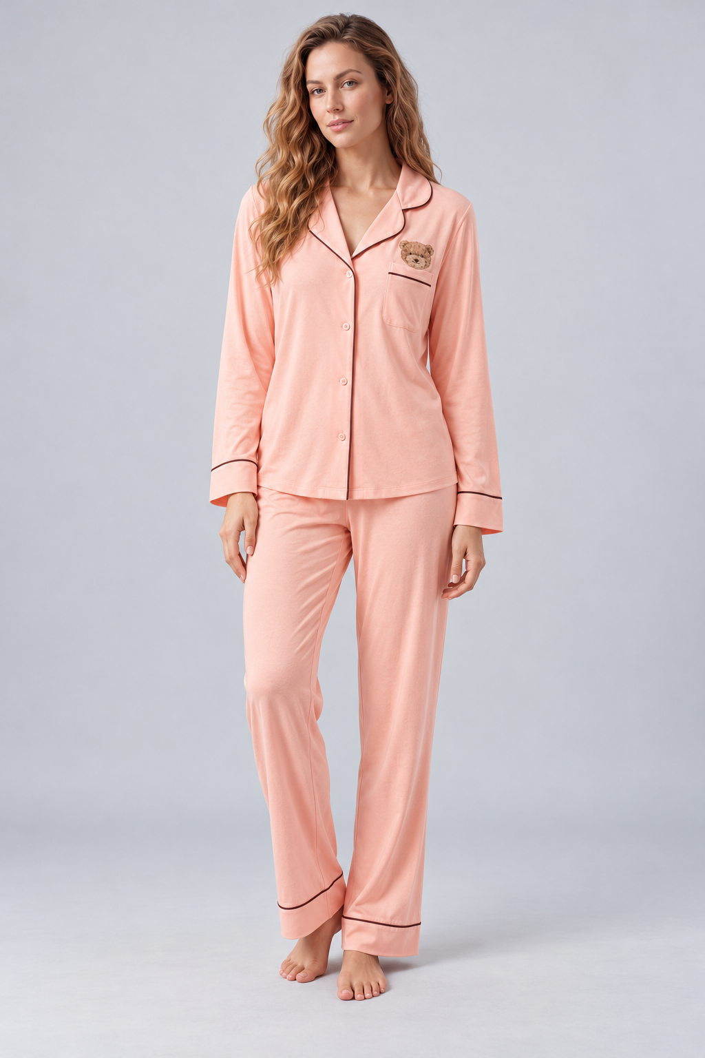 WOMEN'S BOXED TEDDY PYJAMA SET - PEACH