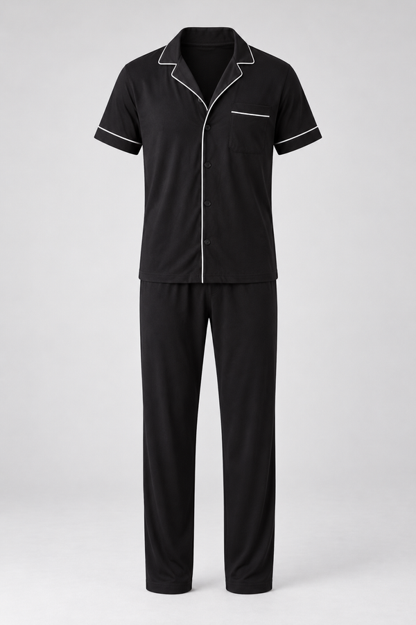 SILVER MEN'S BUTTONED PAJAMA SET BLACK