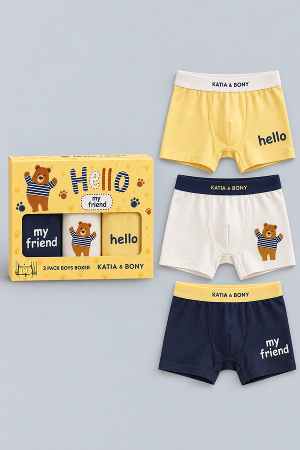 3PCK TEDDY BOY'S BOXER SHORTS YELLOW