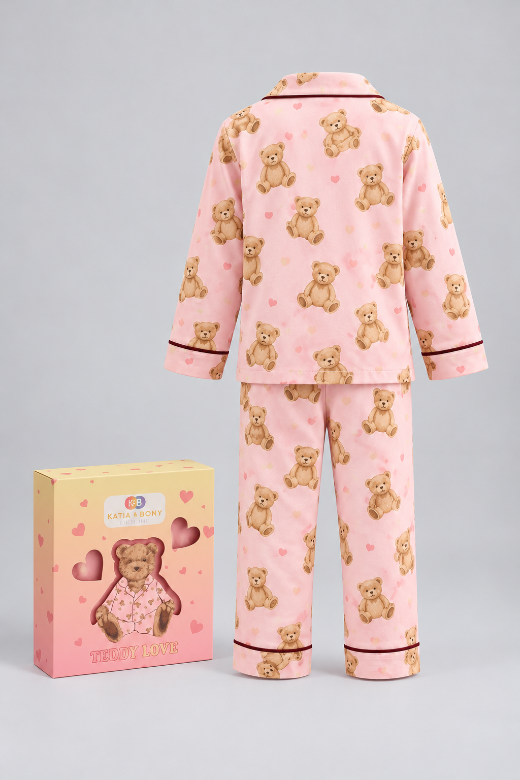 TEDDY PATTERNED BOXED GIRLS PYJAMAS SET PEACH