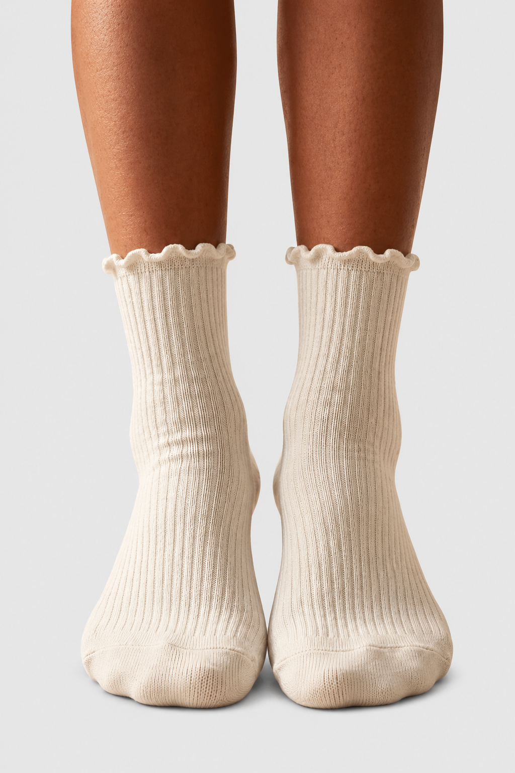 WOMEN ANKLE FRILLED SOCKET SOCKS ECRU