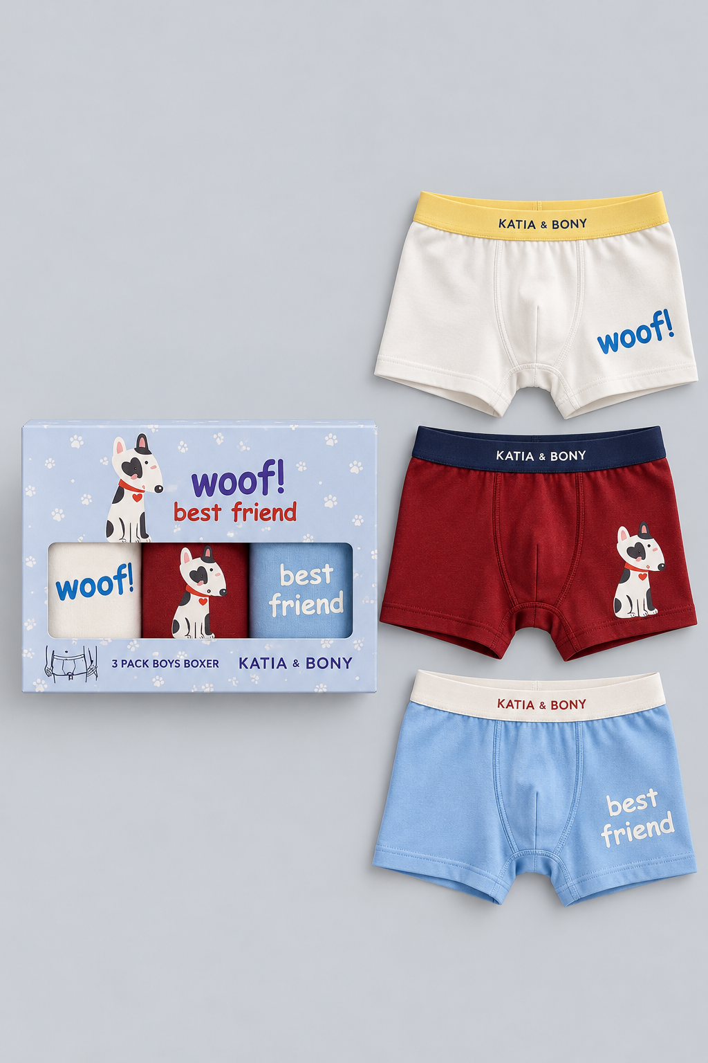 3PCK Dog Patterned Boys' Boxed Boxer Shorts RED
