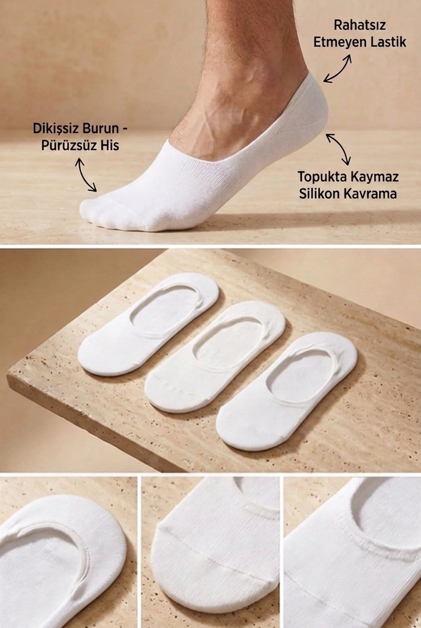 3PCK  BASIC MEN INVISIBLE SOCKS WHITE-WHITE-WHITE