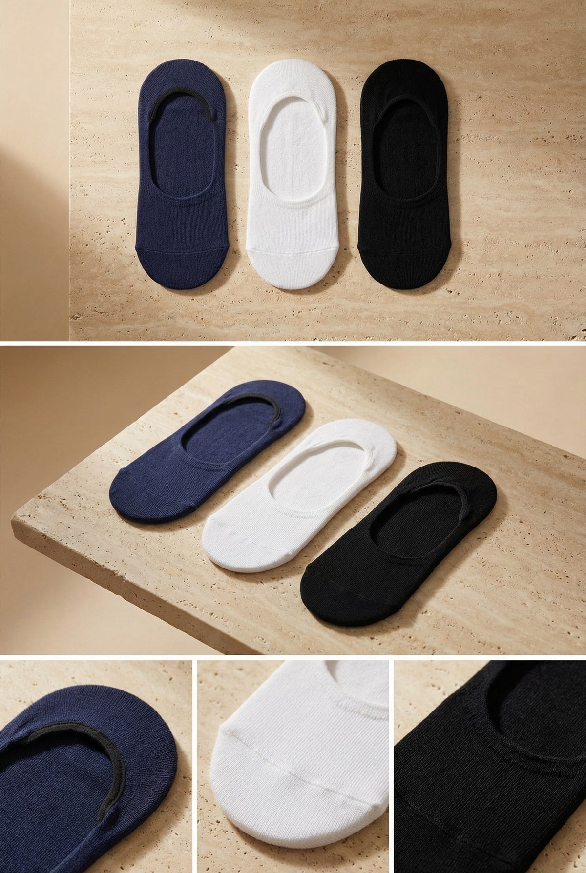 3PCK  BASIC MEN INVISIBLE SOCKS WHITE/NAVY/BLACK