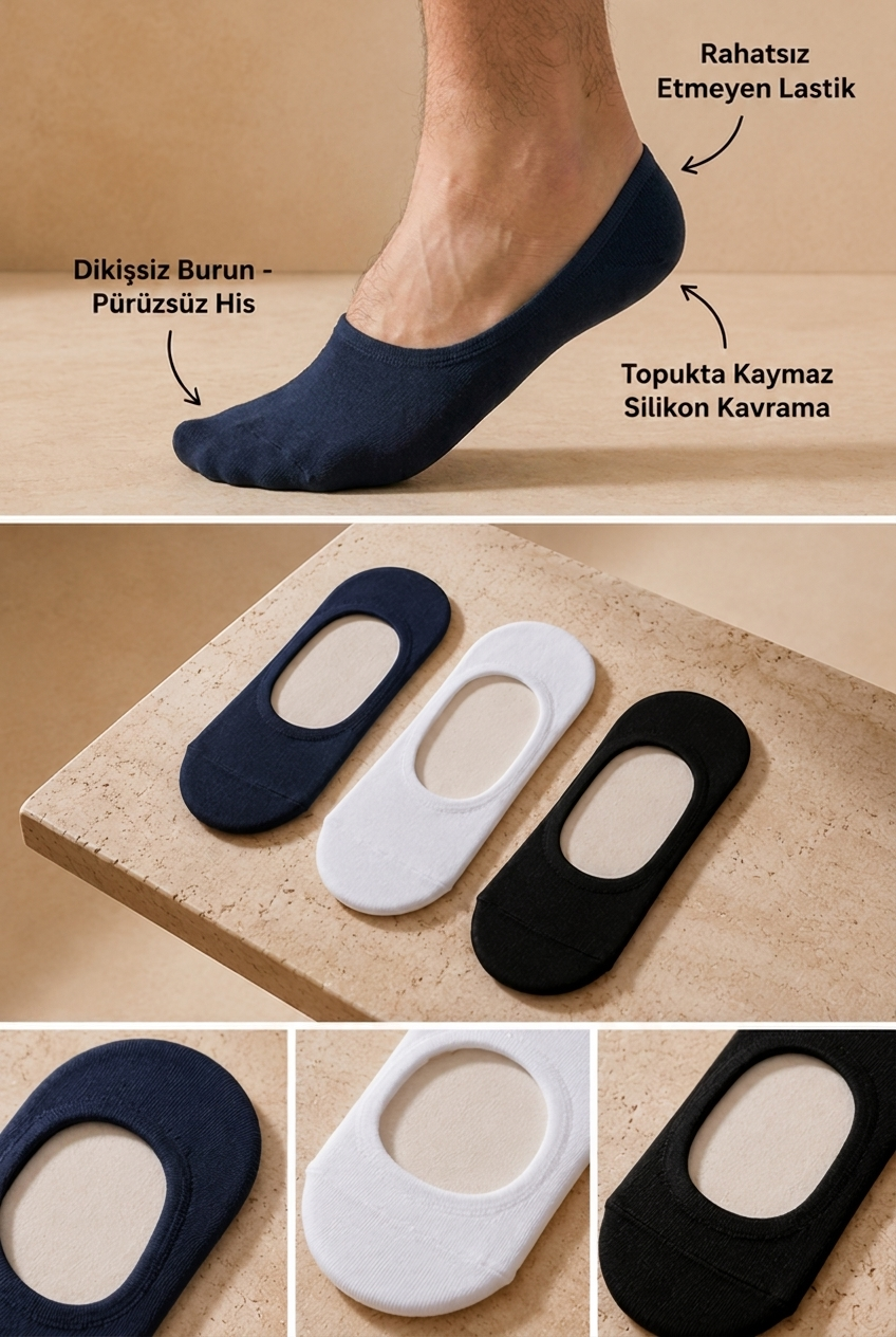 3PCK  BASIC MEN INVISIBLE SOCKS WHITE/NAVY/BLACK