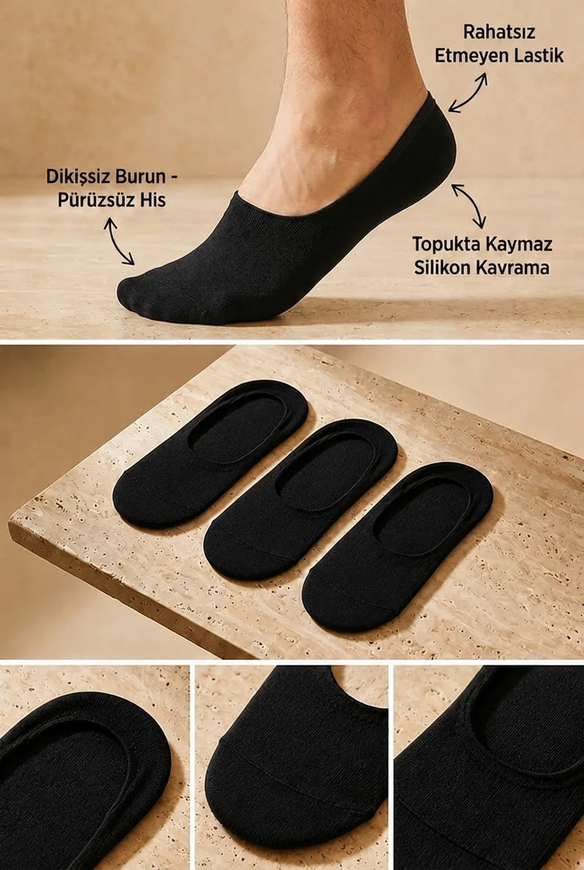 3PCK  BASIC MEN INVISIBLE SOCKS BLACK-BLACK-BLACK