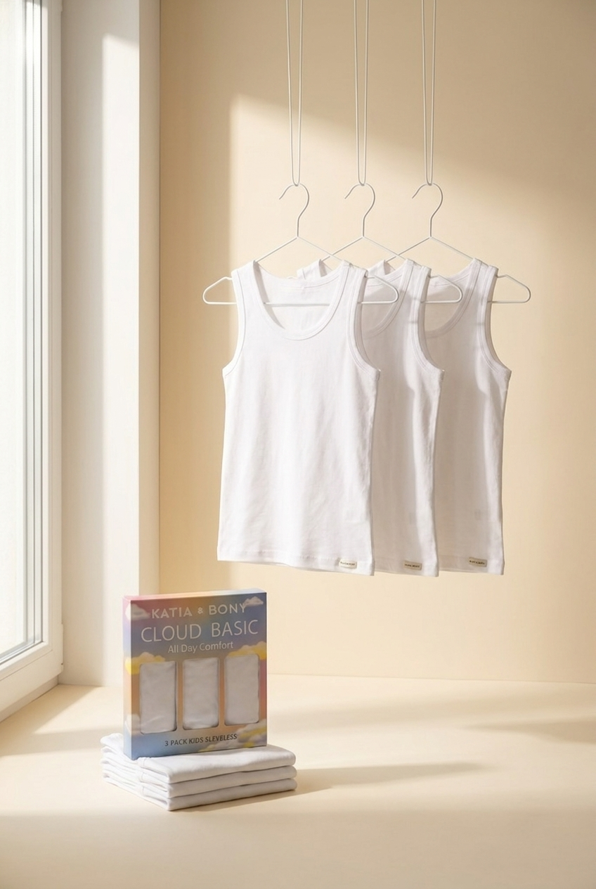 3PCK BASIC BOXED KIDS UNDERSHIRT WHITE