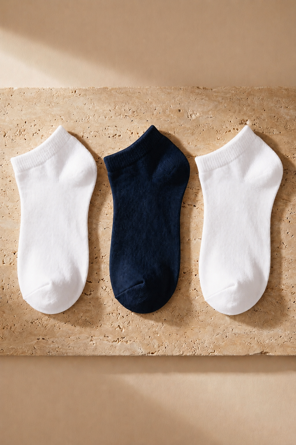 3PCK SUPER BAMBOO KIDS  STEP SOCKS WHITE - NAVY - WHITE
