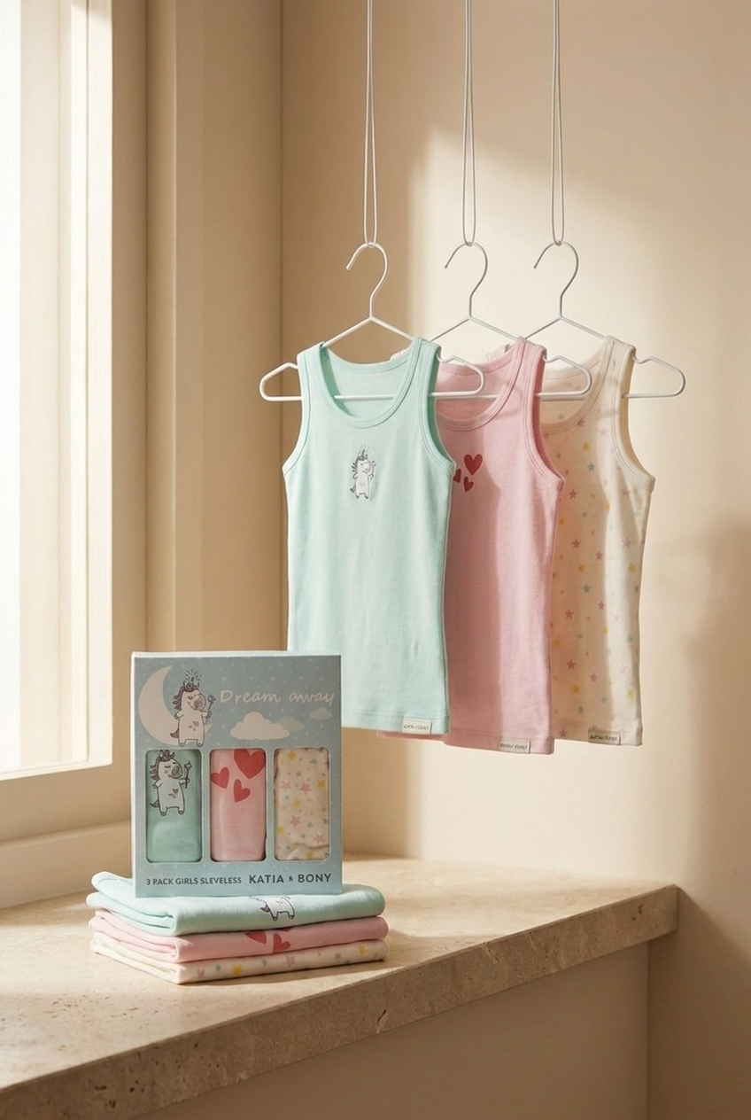 3PCK Patterned Girl's Boxed Tank Top MINT