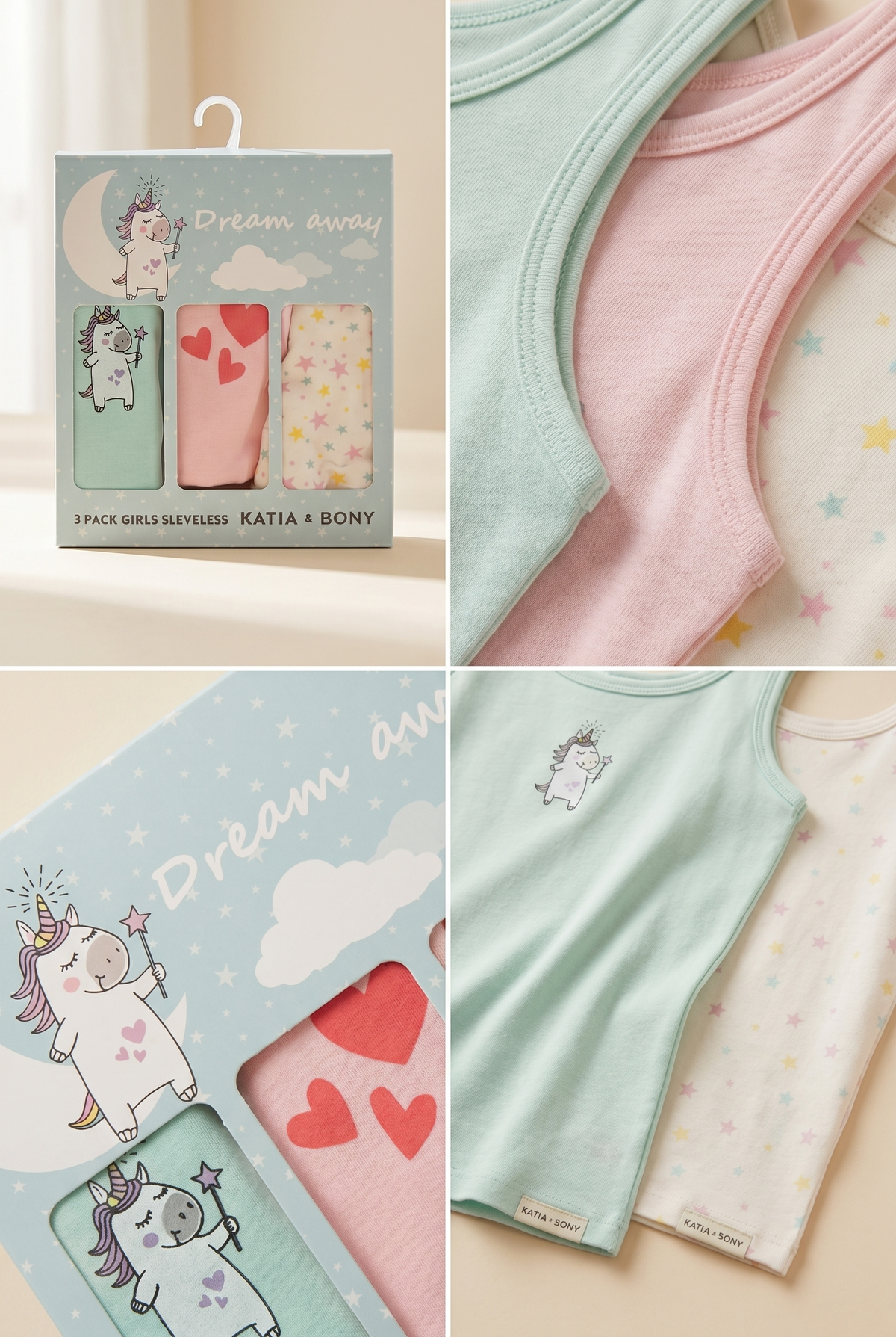 3PCK Patterned Girl's Boxed Tank Top MINT