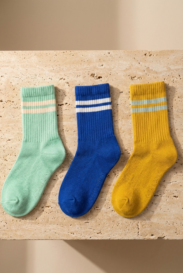 3PCK STRIPED BOYS SOCKET SOCKS YELLOW MIX