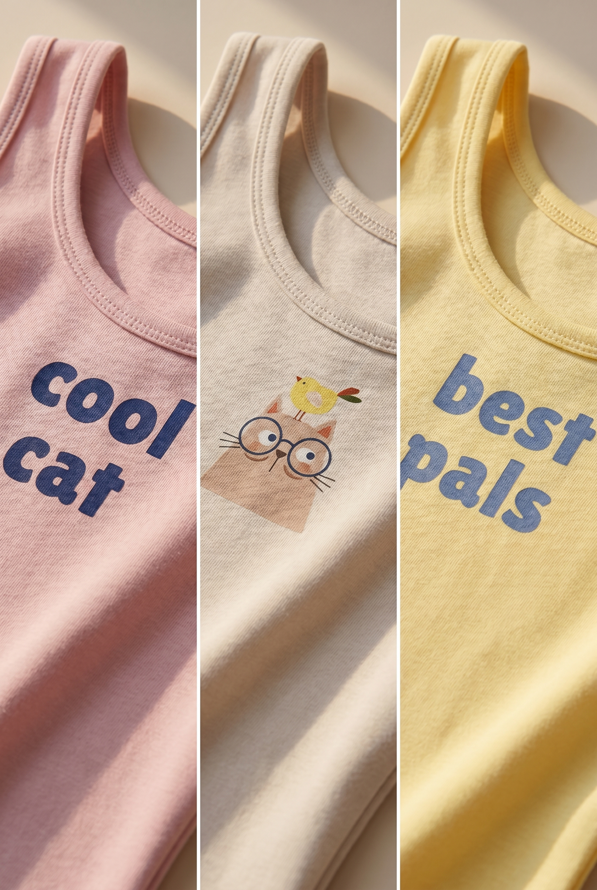 3PCK CAT DESIGN GIRL'S BOXED TANK TOP PINK