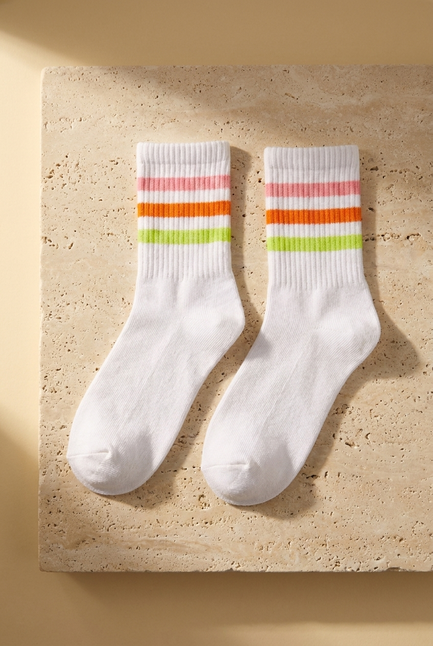 3PCK GIRL CHILDREN COLORFUL DERBY SOCKET SOCKS NEON MIX