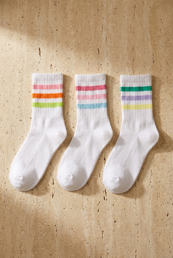 3PCK GIRL CHILDREN COLORFUL DERBY SOCKET SOCKS NEON MIX
