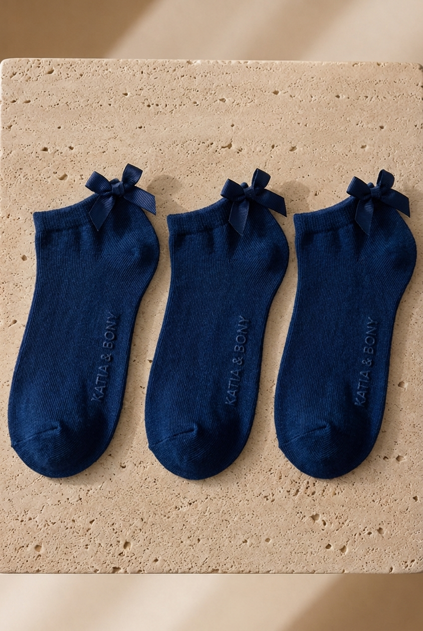 3PCK SOFT BAMBOO GIRLS STEP SOCKS NAVY-NAVY-NAVY
