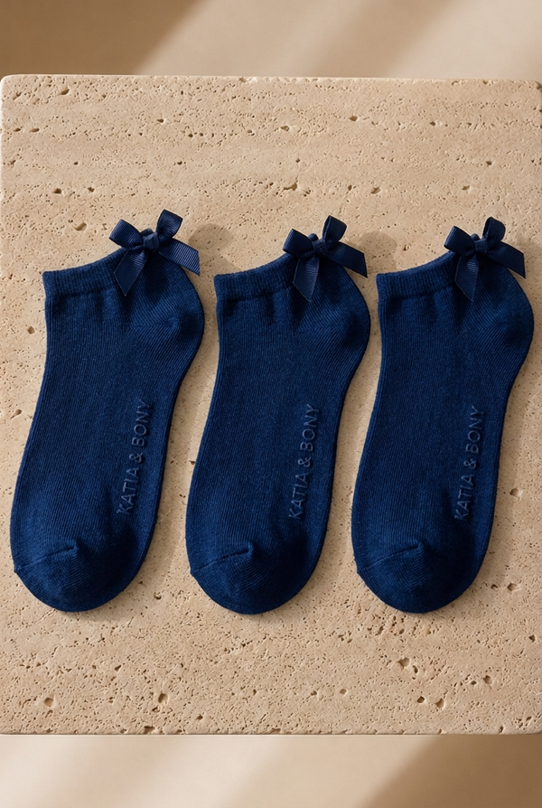 3PCK SOFT BAMBOO GIRLS STEP SOCKS NAVY-NAVY-NAVY