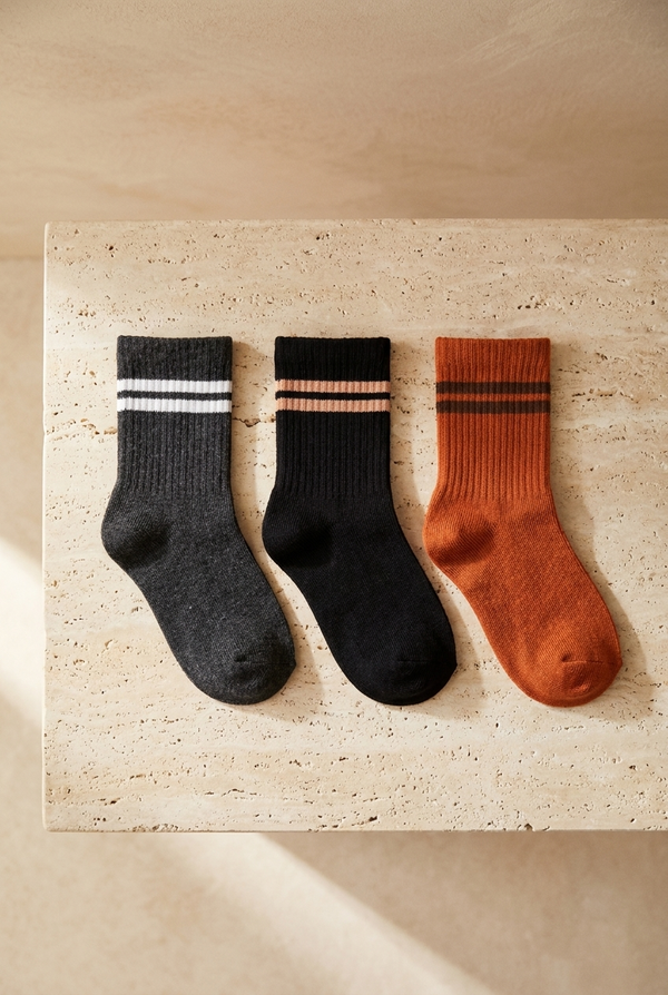 3PCK STRIPED BOYS SOCKET SOCKS BLACK MIX