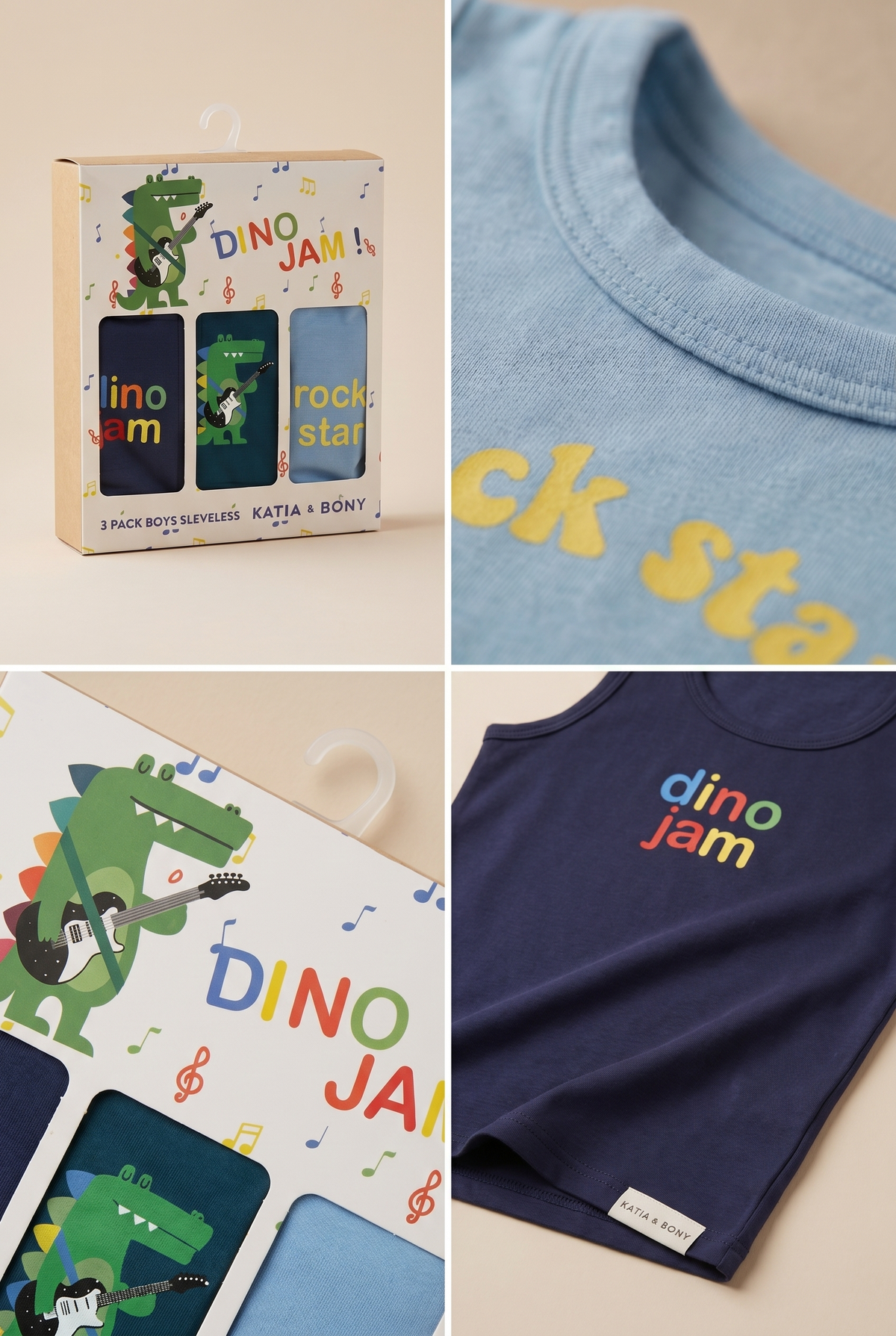 3PCK Crocodile Pattern Boys' Boxed Undershirt BLUE