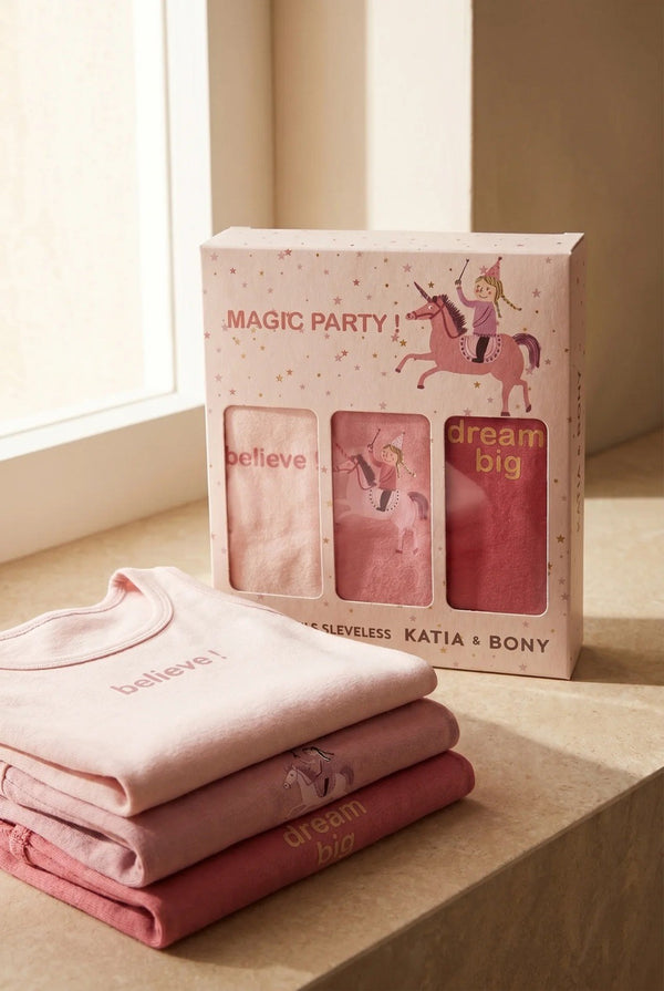 3PCK UNICORN GIRL'S BOXED TANK TOP PINK