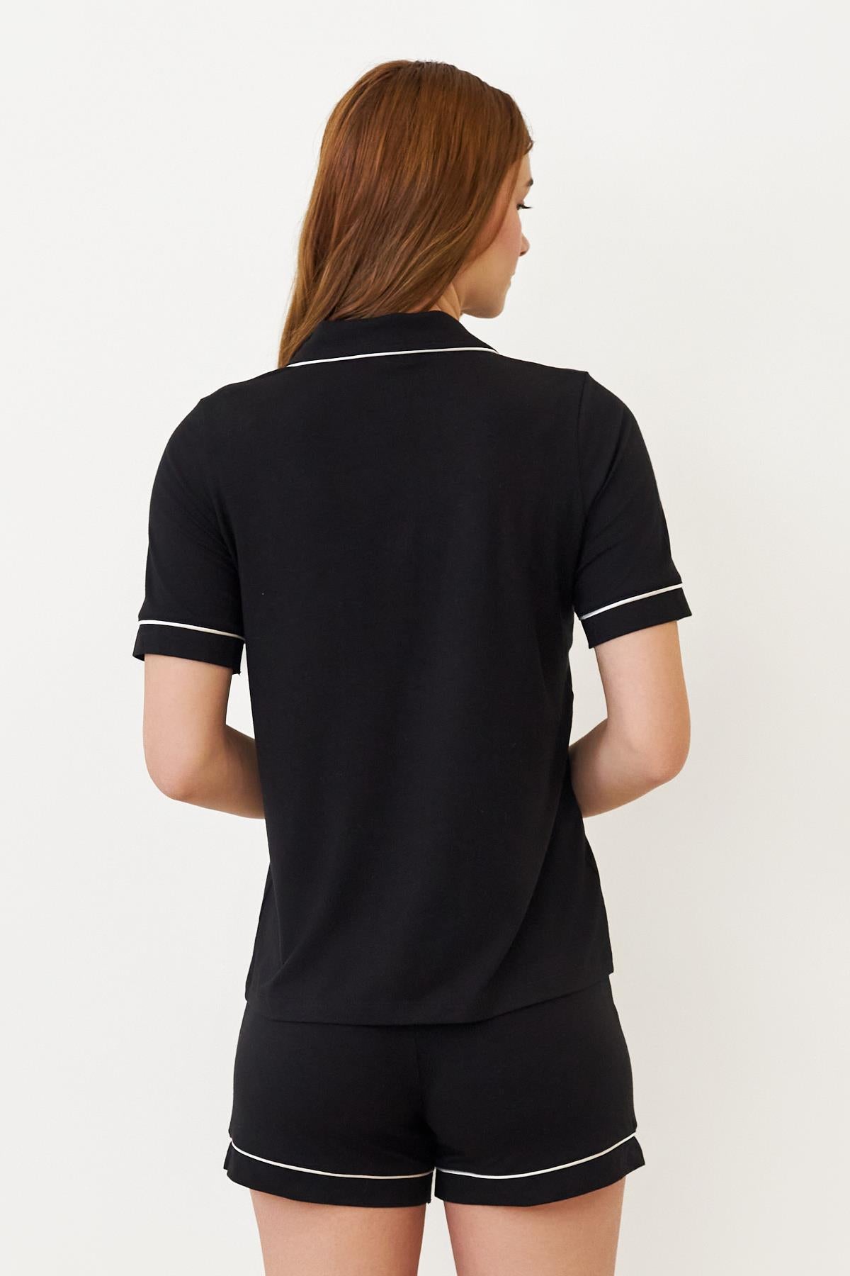 LUXURY WOMEN'S BUTTONED SHORTS SET BLACK