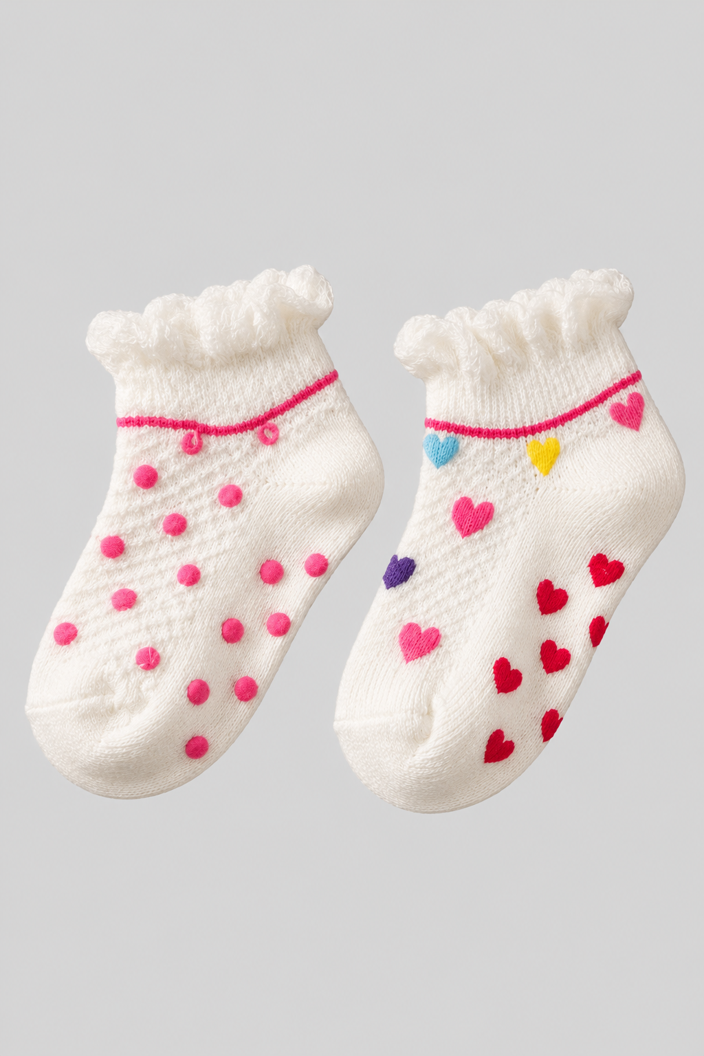 2PCK COLORFUL HEART BABY STEP SOCKS WHITE MIX