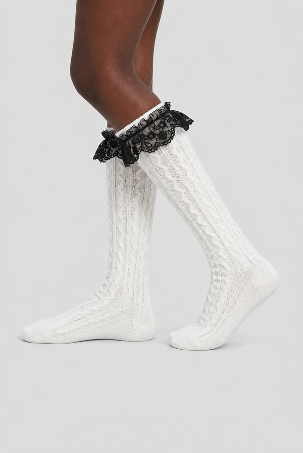 CHILDREN'S KNEE SOCKS WITH LACE ACCESSORIES WHITE