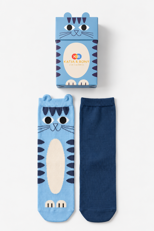 2PCK CAT BOXED CHILDREN'S SOCKS BLUE