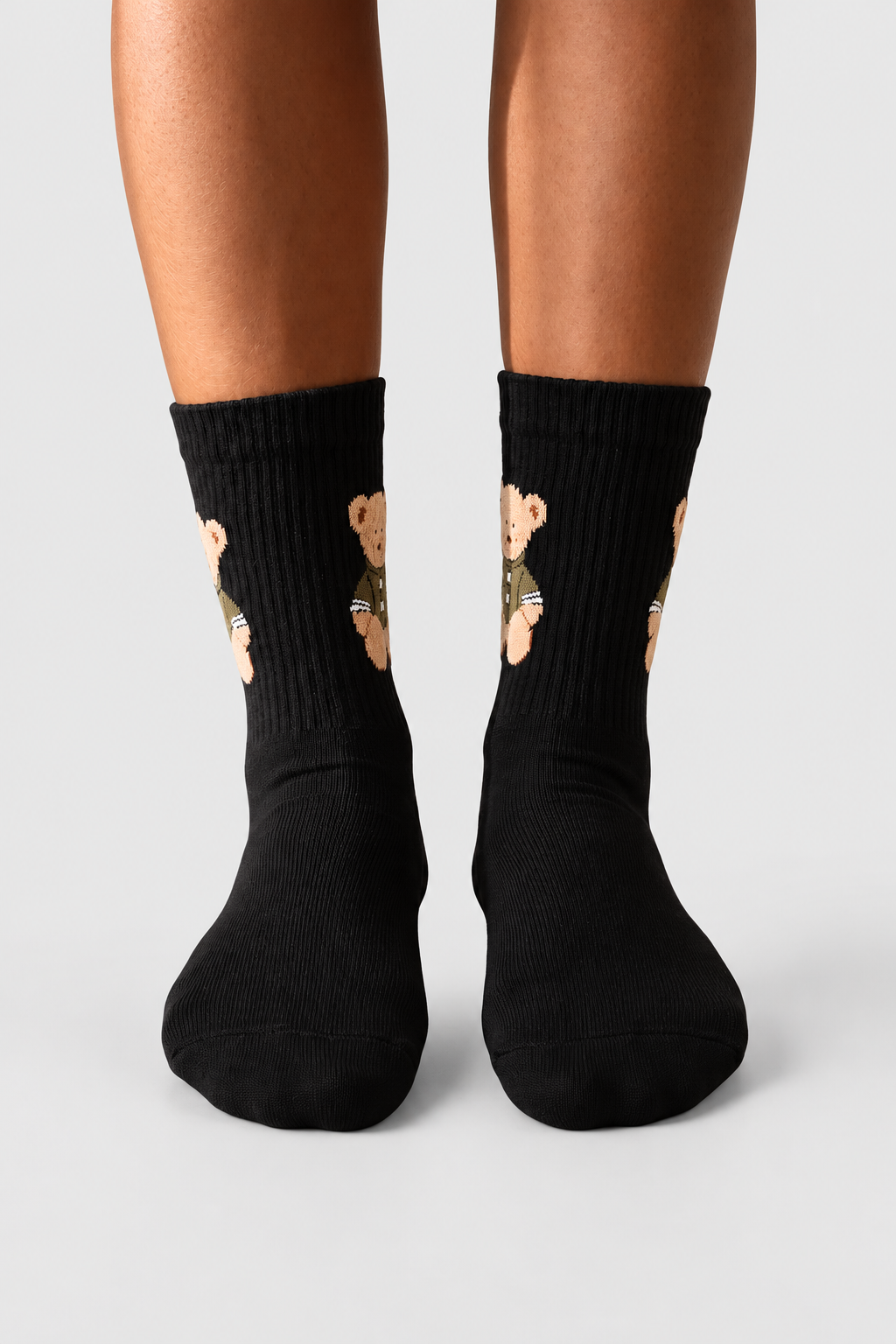 TEDDY PATTERNED UNISEX SOCKS BLACK