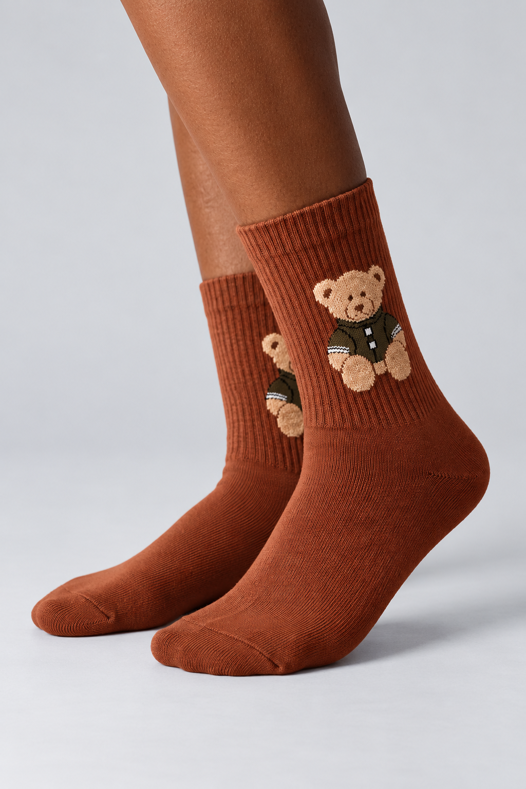 TEDDY PATTERNED UNISEX SOCKS BROWN