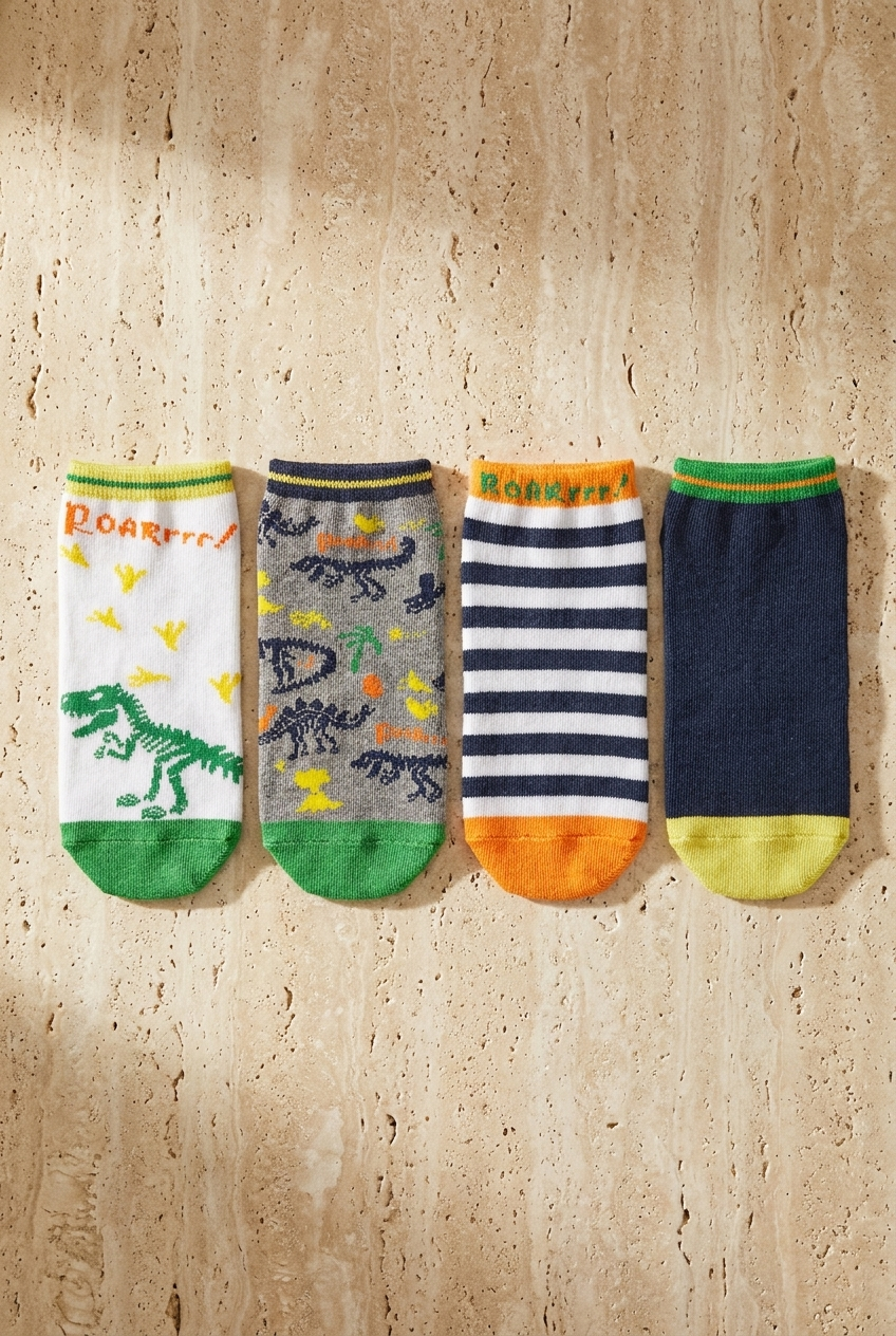 4PCK DINOSAUR BOYS STEP SOCKS MIX