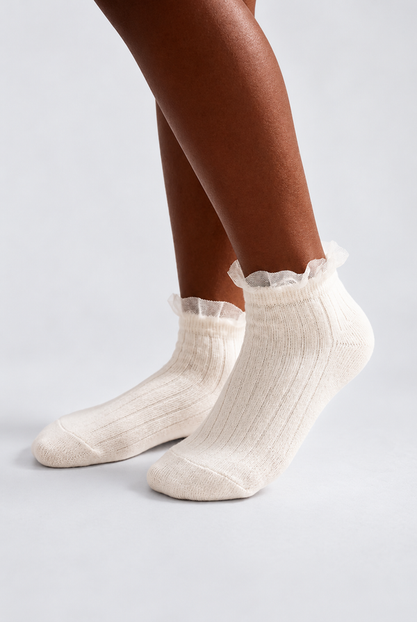 GIRL'S STEP SOCKS WITH TULLE ACCESSORIES ECRU