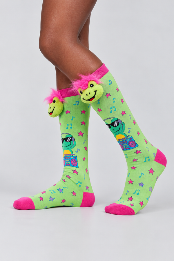 FROG PATTERNED ACCESSORIZED CHILDREN'S KNEE-HIGH SOCKS MIX