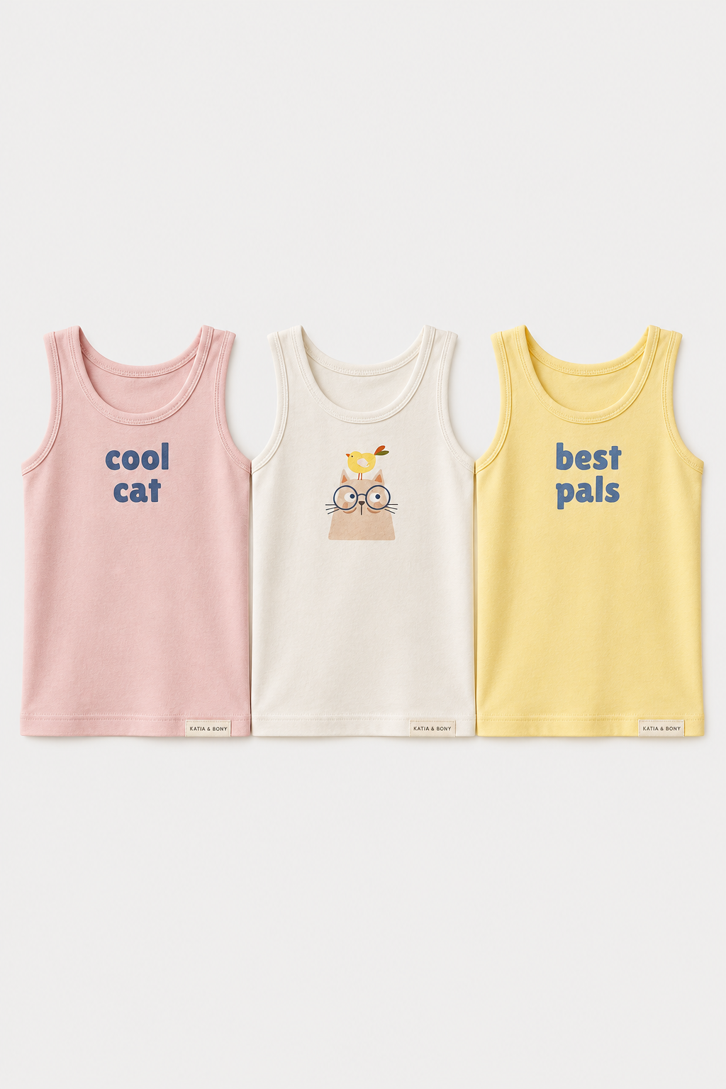 3PCK CAT DESIGN GIRL'S BOXED TANK TOP PINK