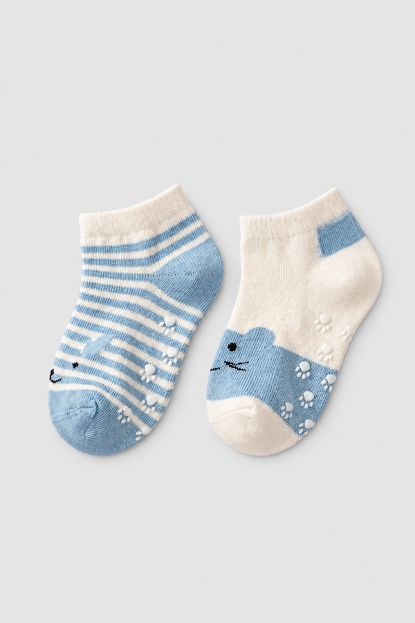 2PCK CUTE ANIMAL PATTERNED BABY STEP SOCKS BLUE/WHITE