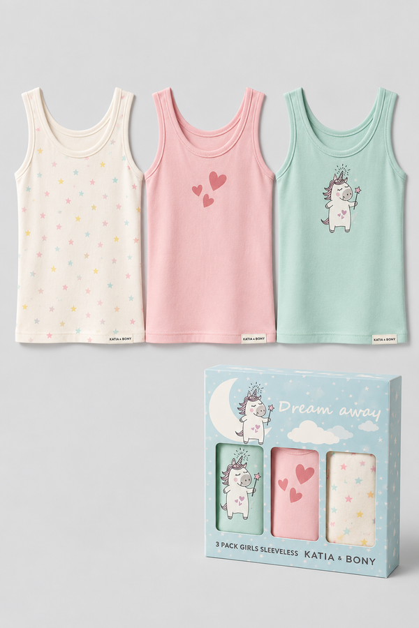 3PCK Patterned Girl's Boxed Tank Top MINT