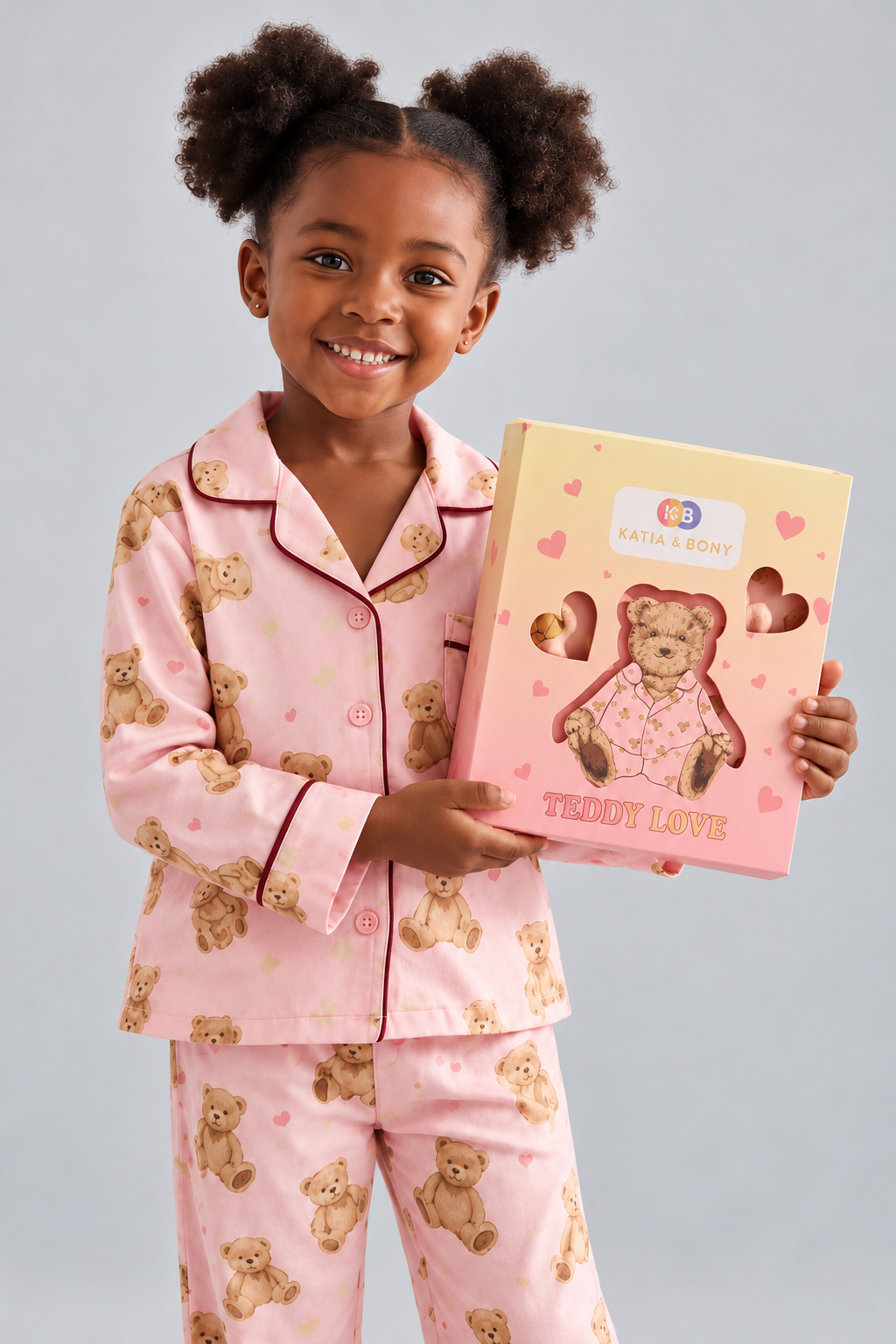 TEDDY PATTERNED BOXED GIRLS PYJAMAS SET PEACH