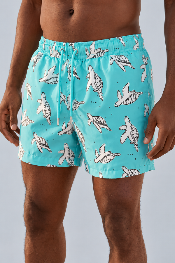 FLORAL OUTBURST TURTLE MEN'S SWIM SHORTS BLUE