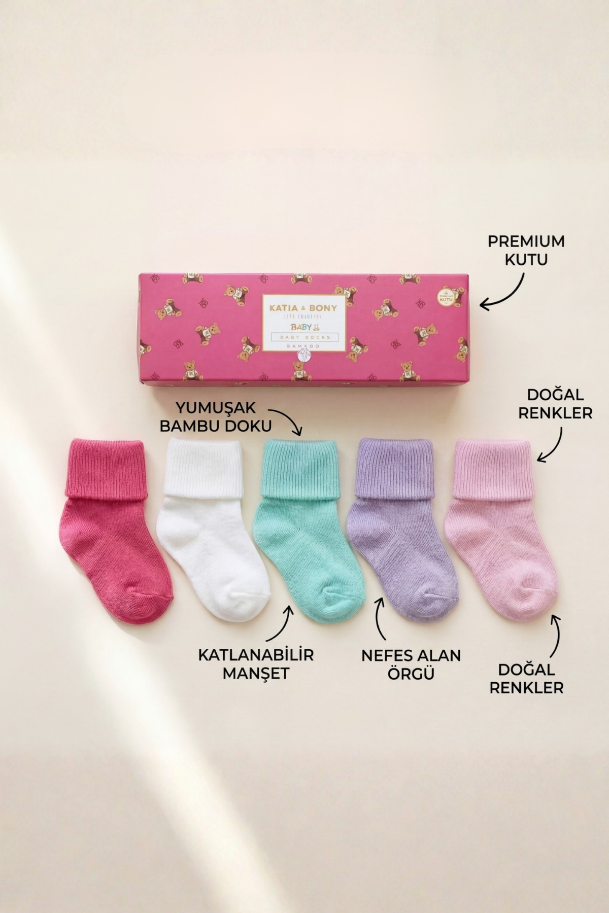 NEWBORN 5 PCK BABY SOCKS BAMBOO PINK MIX