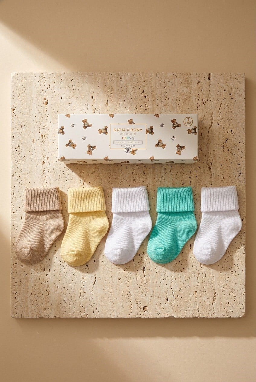 NEWBORN 5 PCK BABY SOCKS BAMBOO WHITE MIX