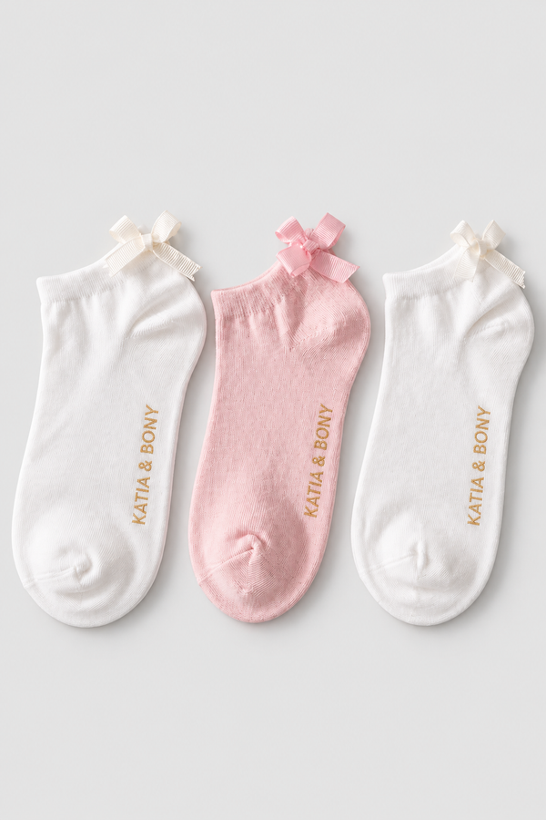 3PCK SOFT BAMBOO GIRLS STEP SOCKS WHITE-WHITE-PINK