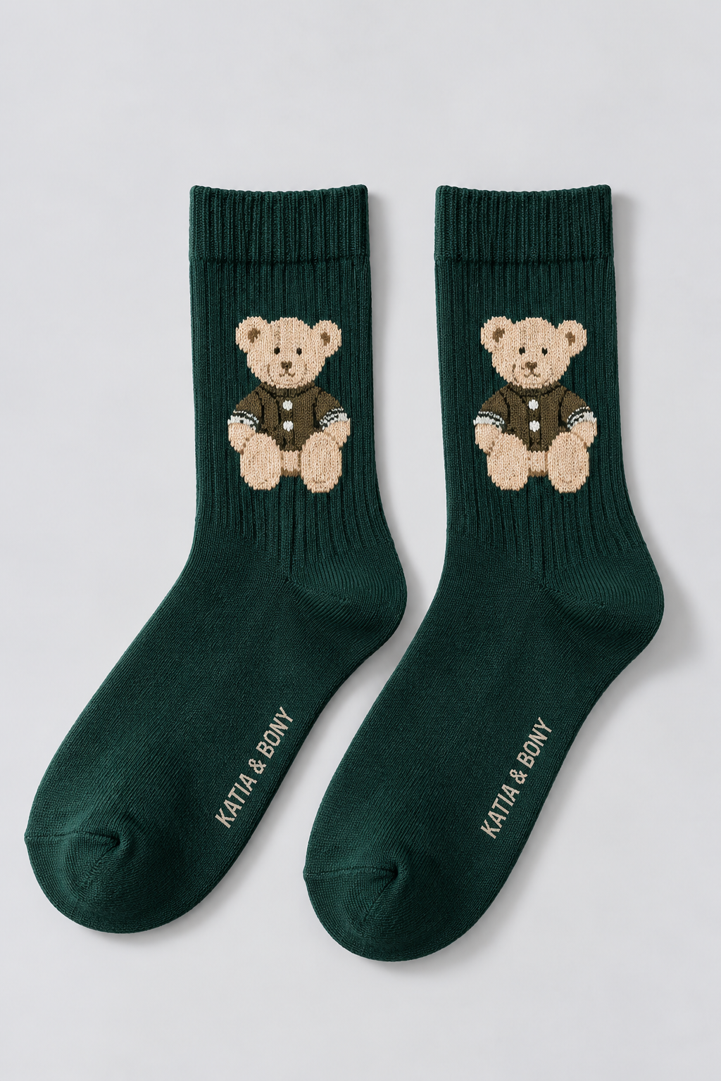 TEDDY PATTERNED UNISEX SOCKS DARK GREEN
