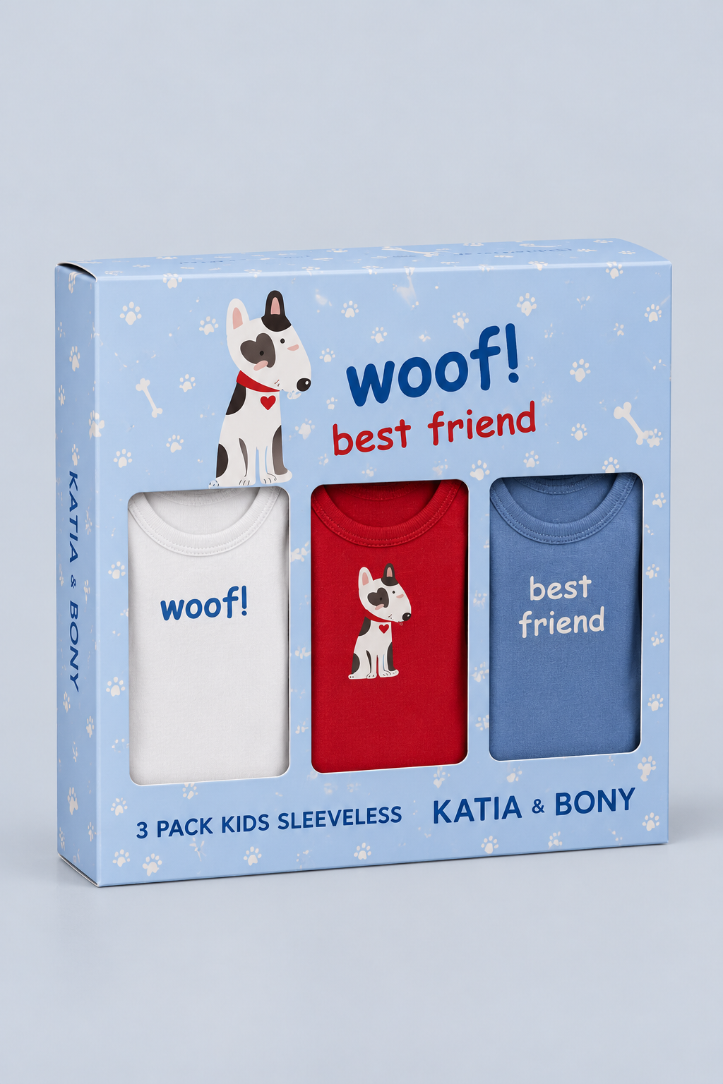 3PCK Dog Patterned Kids' Boxed Tank Top RED