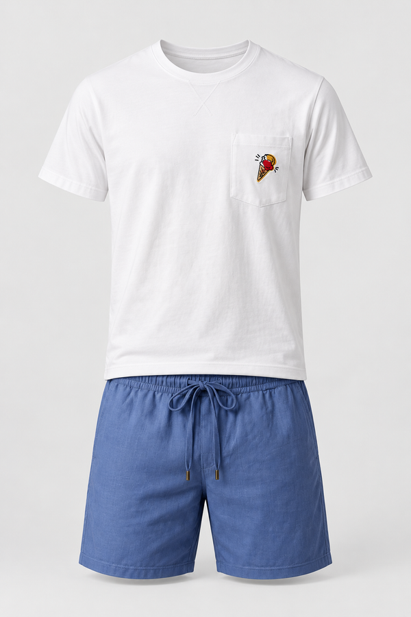 FLORAL OUTBURST MEN'S SHORTS SET ECRU