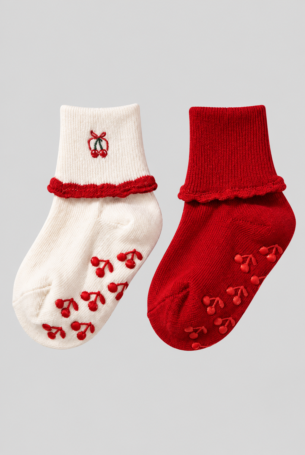 2PCK CHERRY BABY STEP SOCKS WHITE-RED